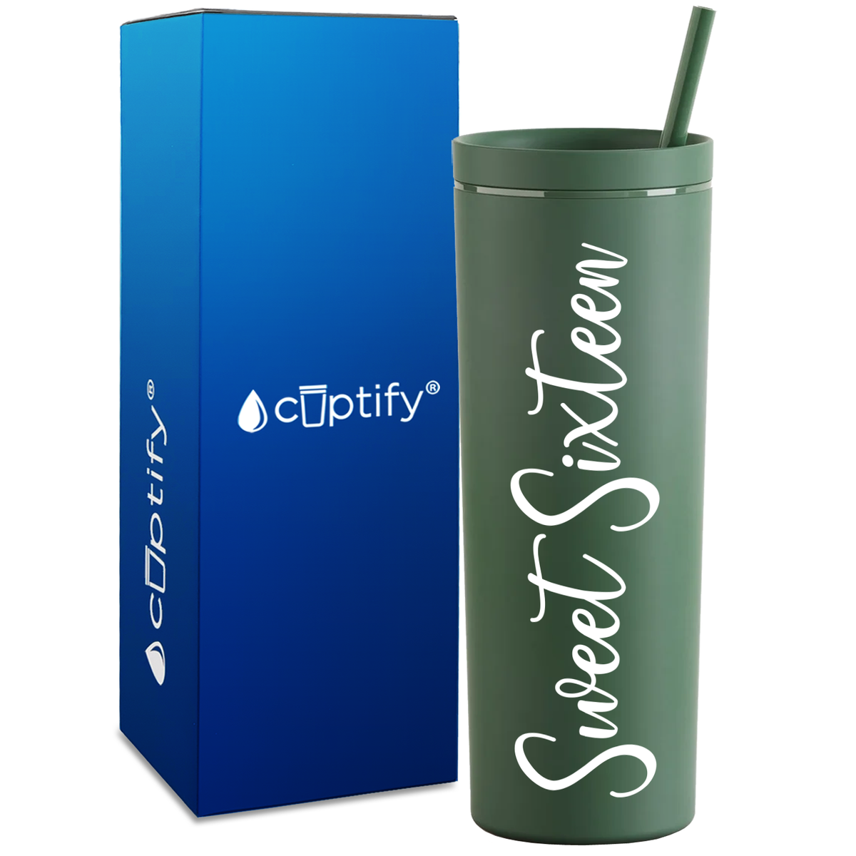 Fancy Sweet Sixteen on 18oz Acrylic Skinny Tumbler