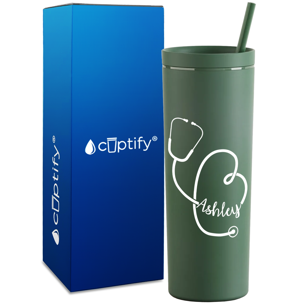 Personalized Stethoscope Curly on 18oz Acrylic Skinny Tumbler