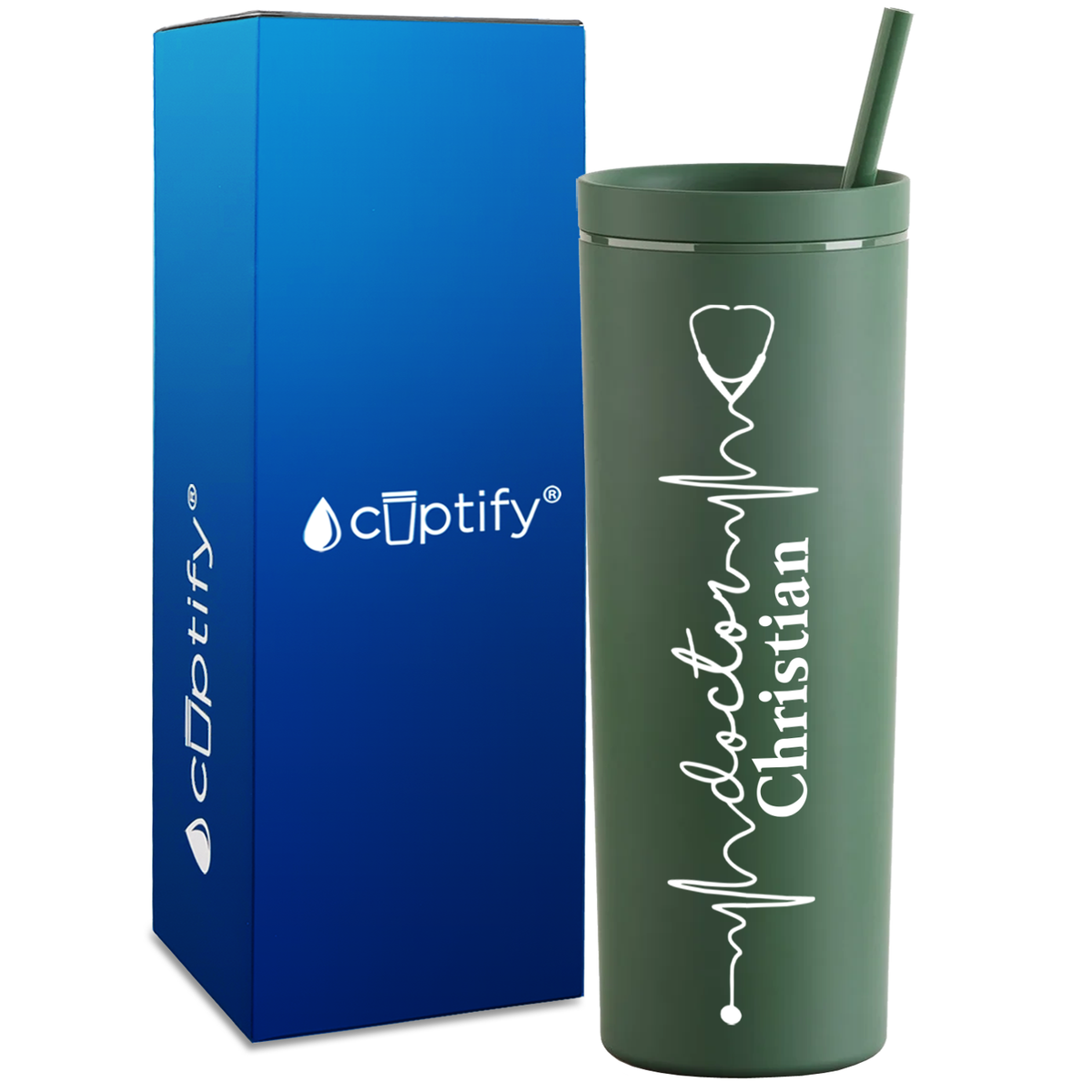 Personalized Doctor Heartbeat on 18oz Acrylic Skinny Tumbler