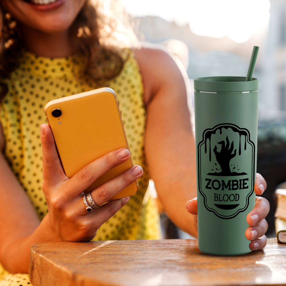 Zombie Blood on Olive 18oz Acrylic Halloween Skinny Tumbler