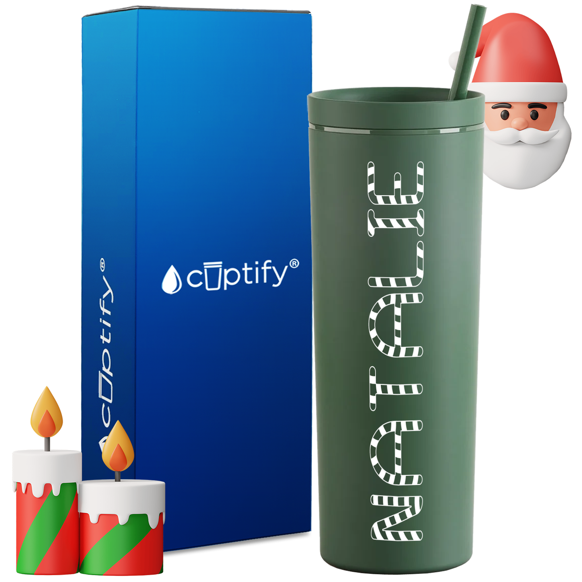 Personalized Candy Cane Style on 18oz Acrylic Christmas Tumbler
