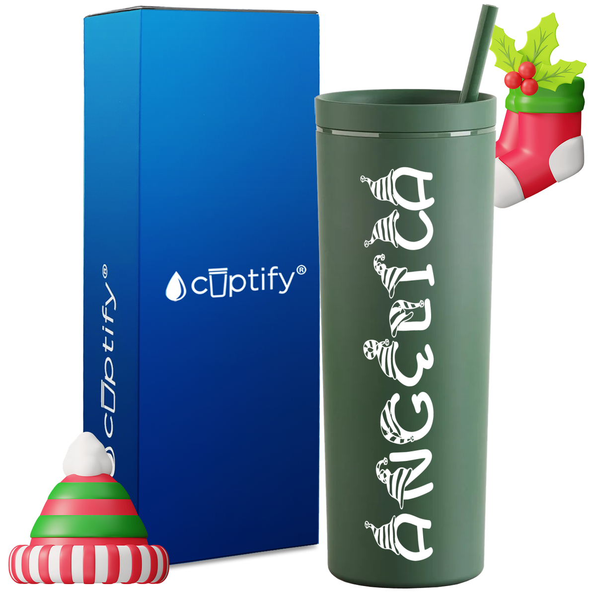 Personalized Elfen Style on 18oz Acrylic Christmas Tumbler