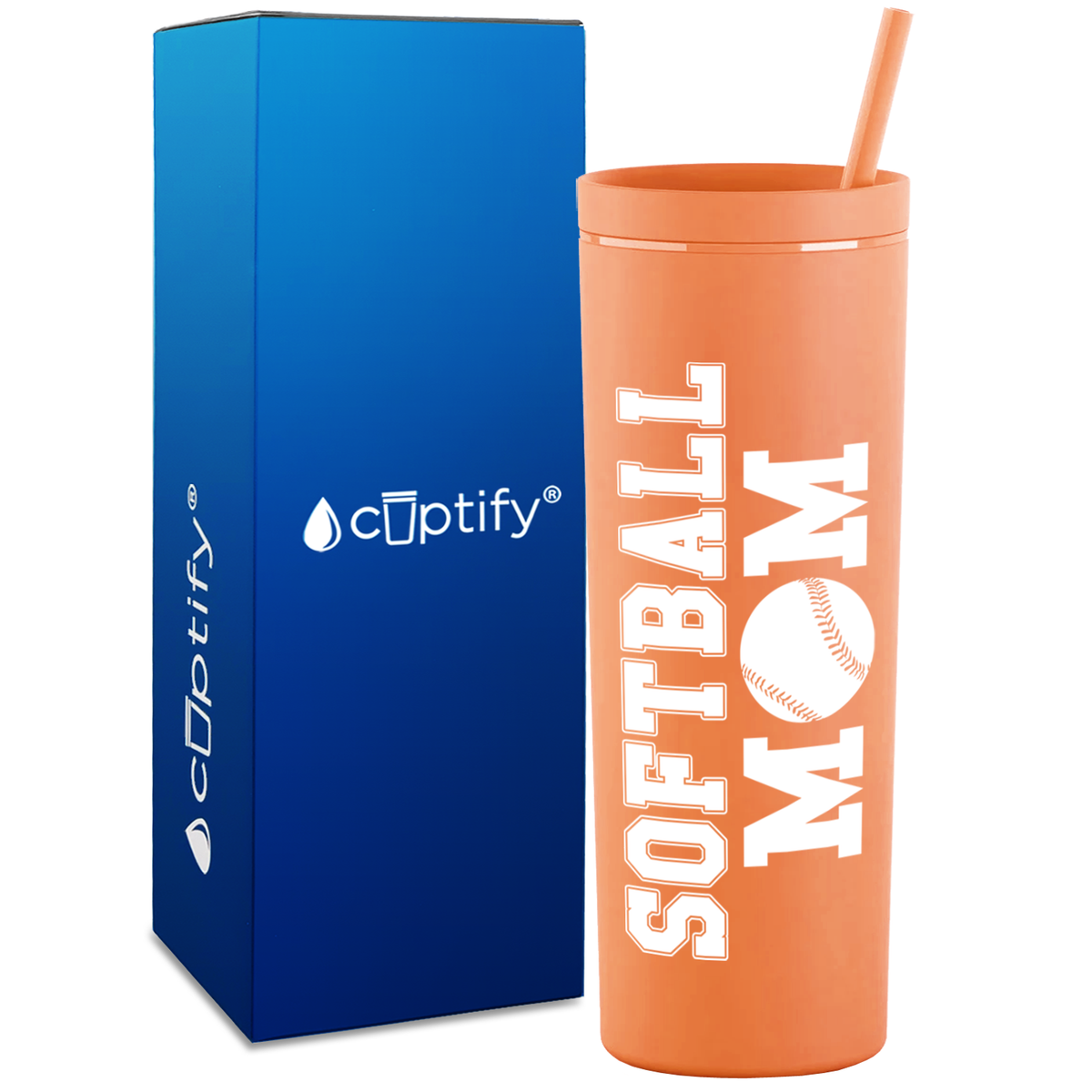 Softball Mom on 18oz Acrylic Skinny Tumbler