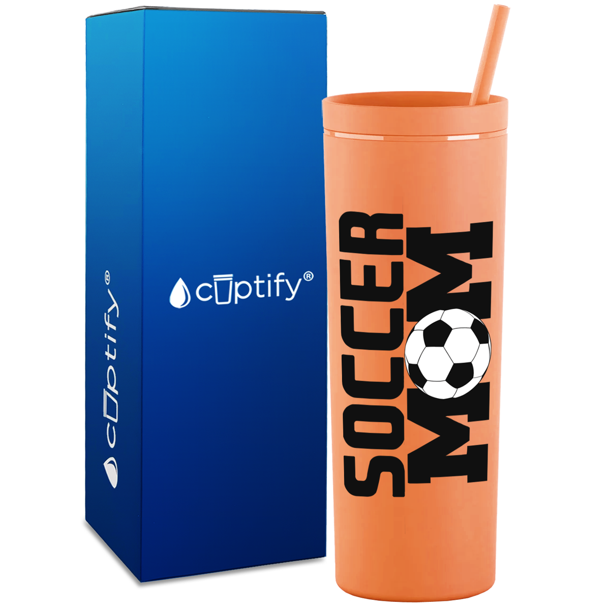 Soccer Ball Mom on 18oz Acrylic Skinny Tumbler