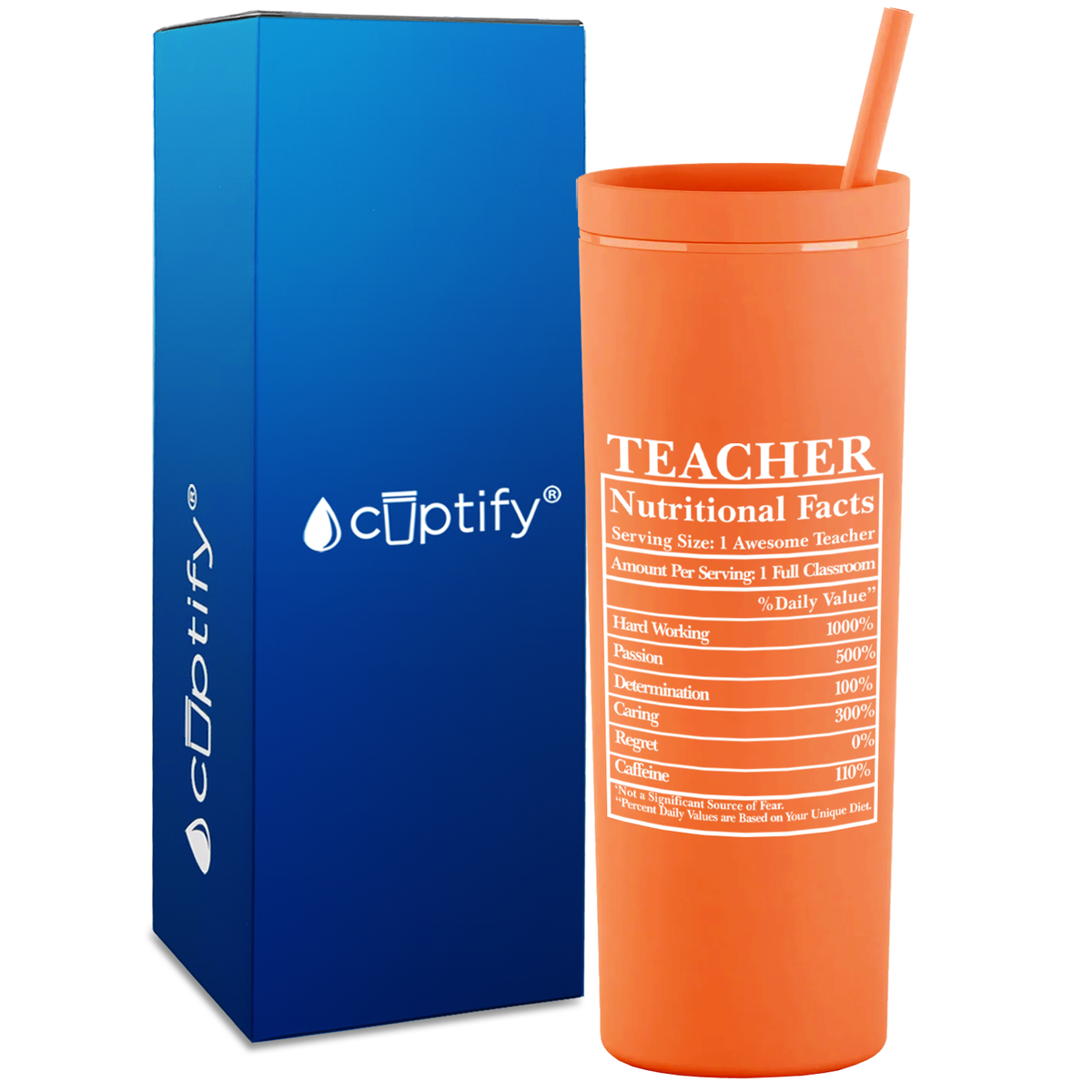 Teacher Nutritional Facts on 18oz Acrylic Teacher Tumbler