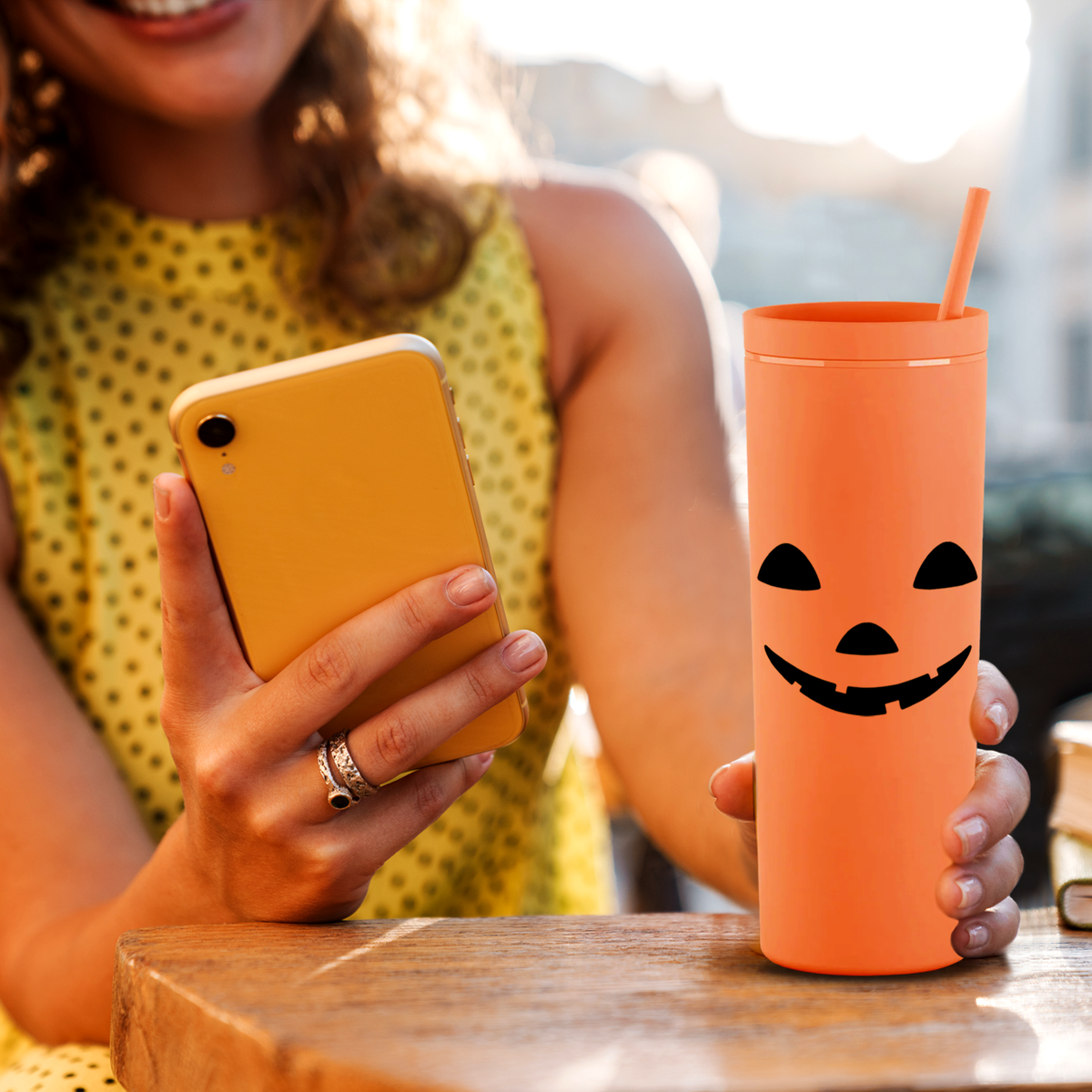 Jack o Lantern on 18oz Acrylic Halloween Skinny Tumbler