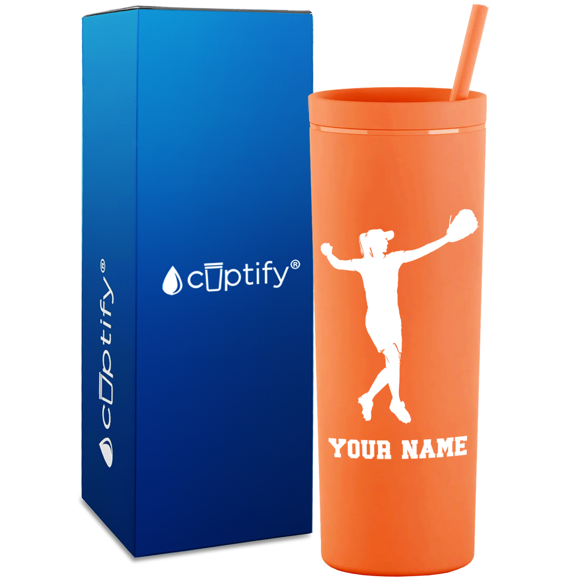 Personalized Softball Player Throw on 18oz Acrylic Skinny Tumbler