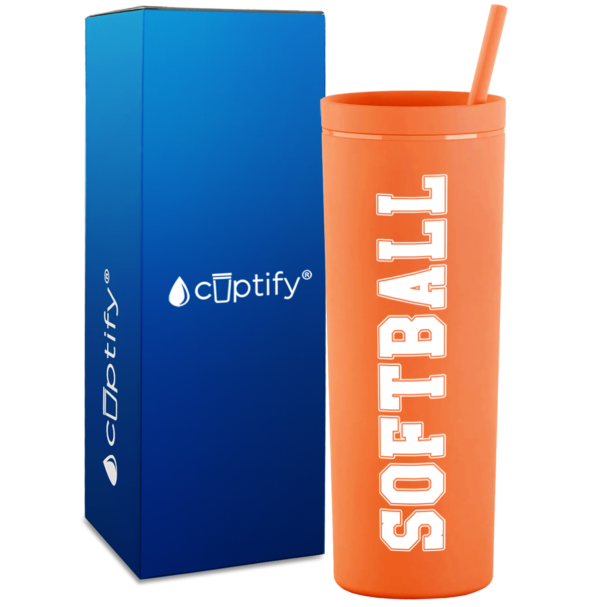 Softball on 18oz Acrylic Skinny Tumbler