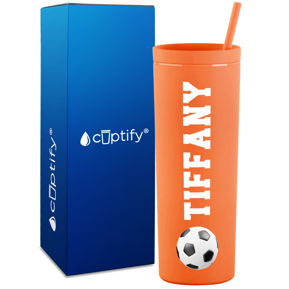 Personalized Soccer Ball on 18oz Acrylic Skinny Tumbler