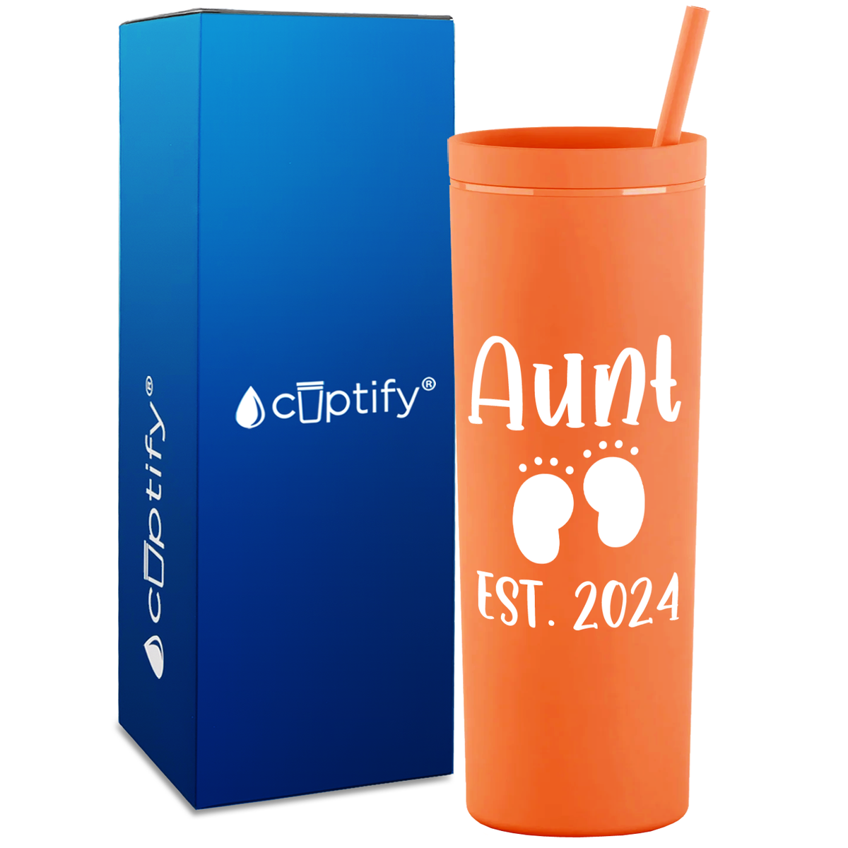 Aunt Established with Baby Feet on 18oz Acrylic Skinny Tumbler