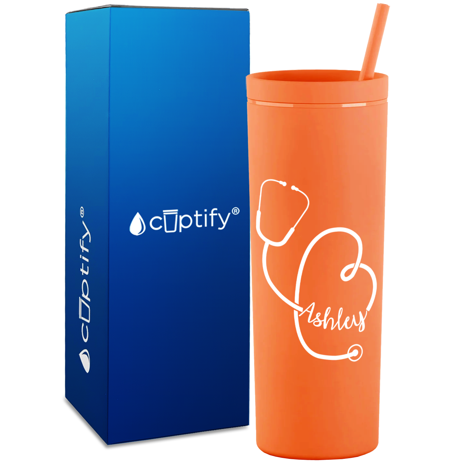 Personalized Stethoscope Curly on 18oz Acrylic Skinny Tumbler