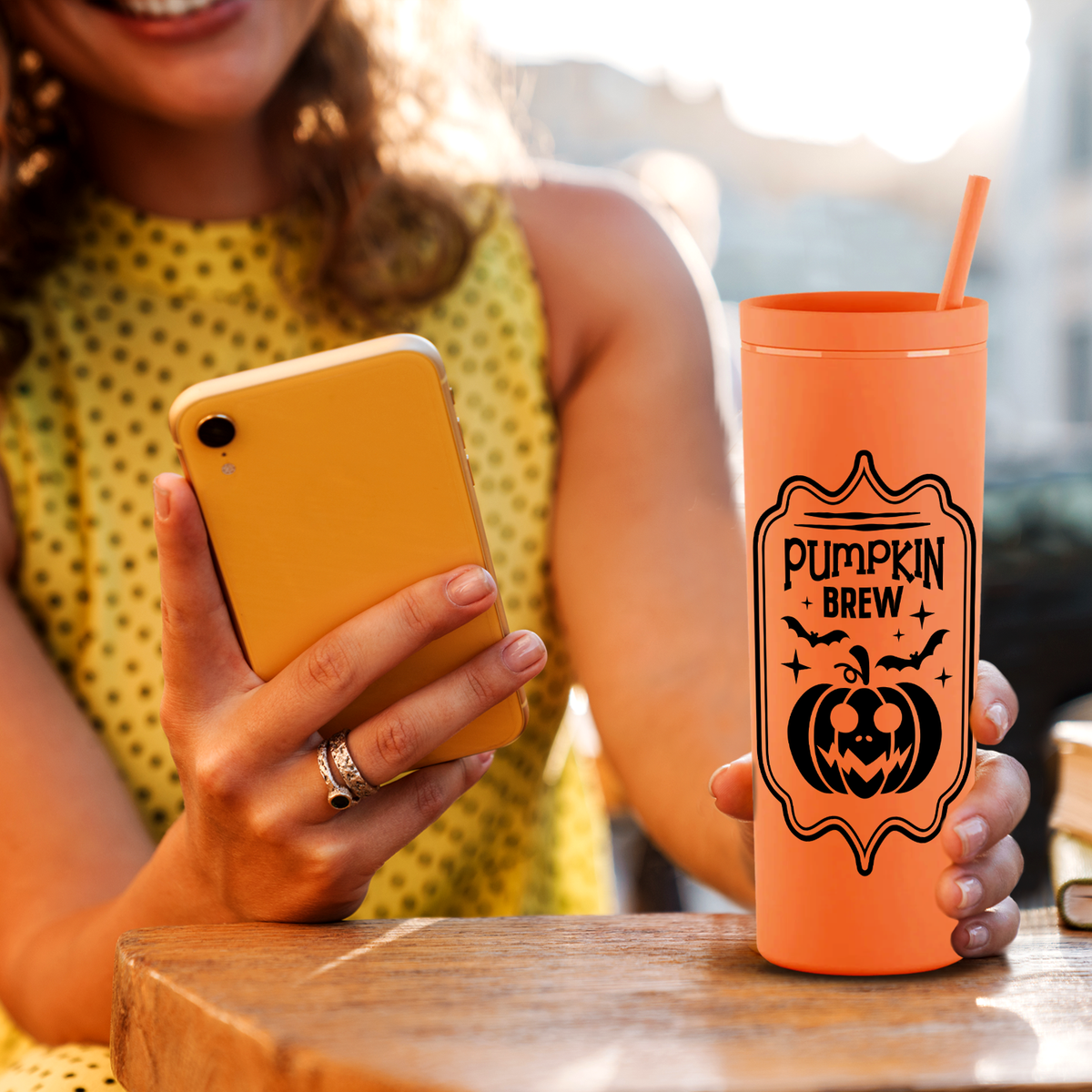 Pumpkin Brew on Orange 18oz Acrylic Halloween Skinny Tumbler
