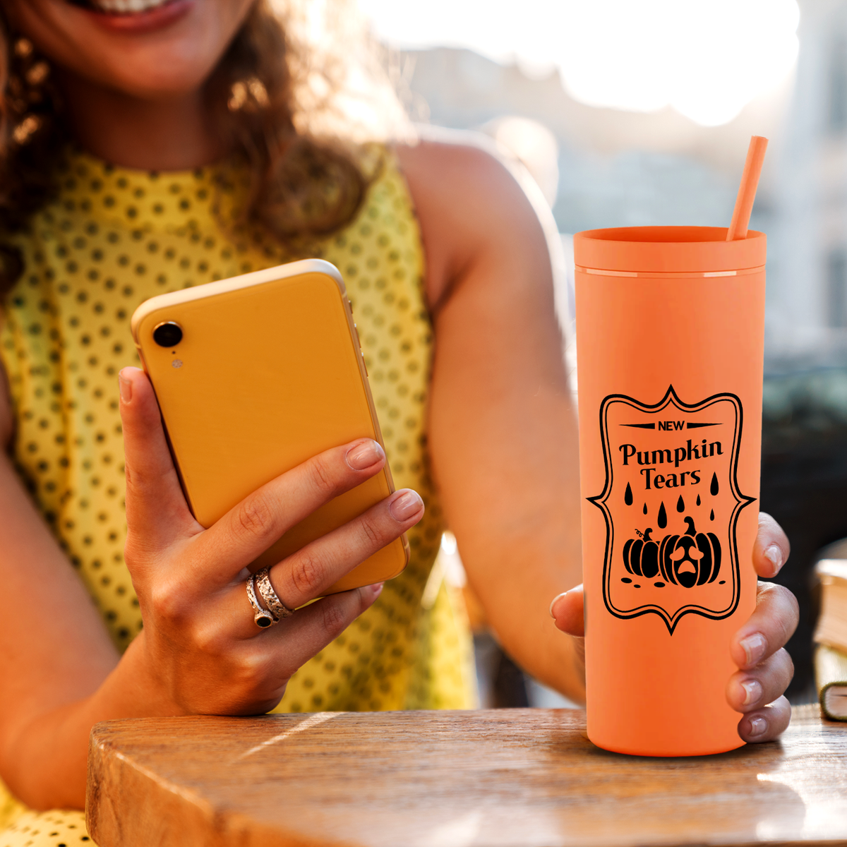 Pumpkin Tears on Orange 18oz Acrylic Halloween Skinny Tumbler