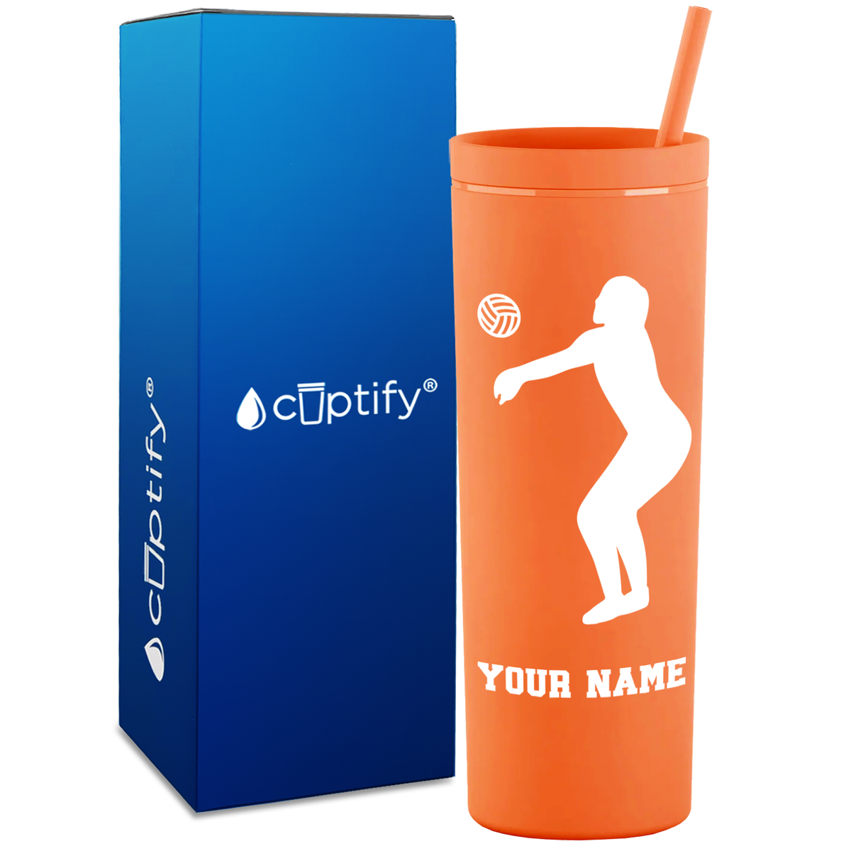 Personalized Volleyball Silhouette on 18oz Acrylic Skinny Tumbler