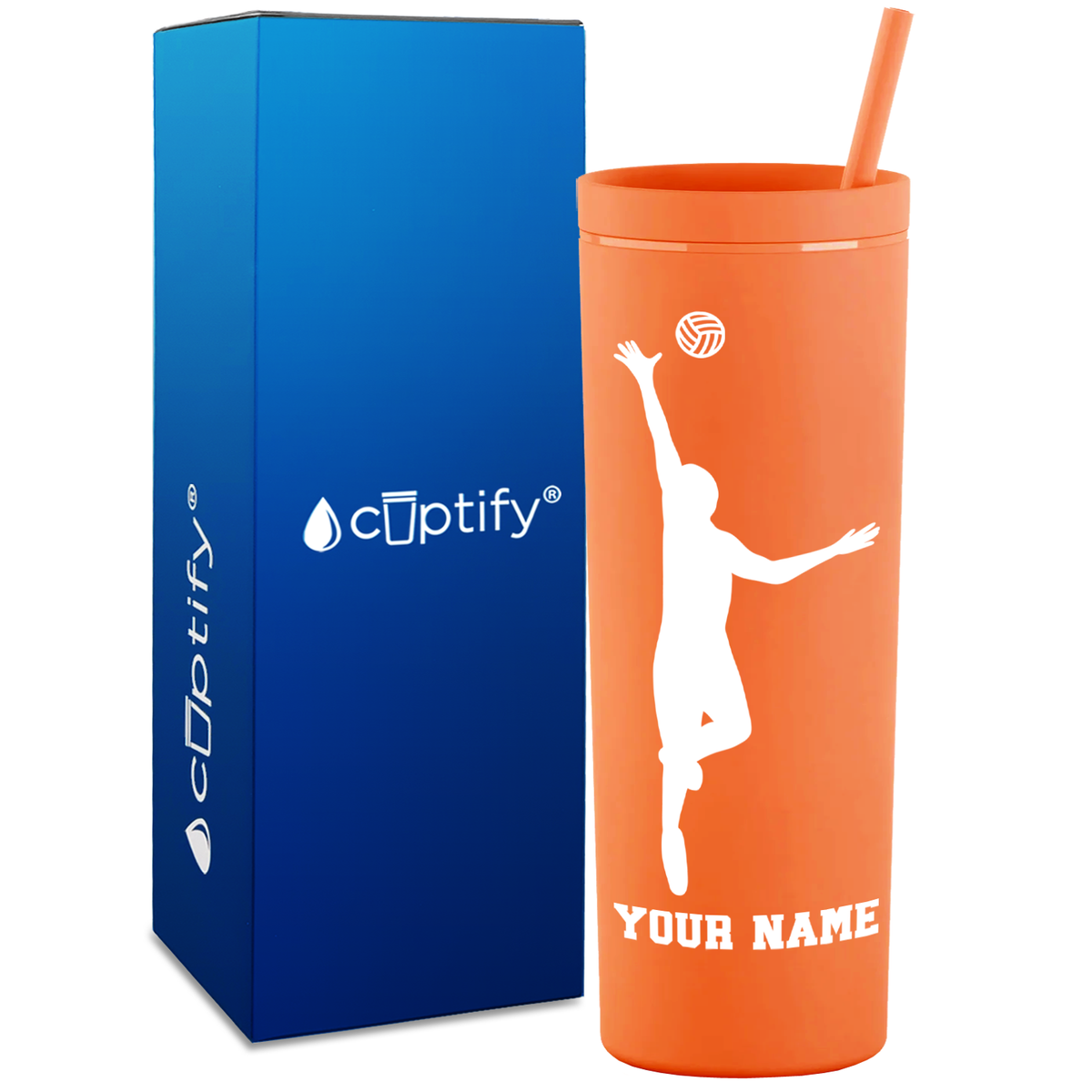 Personalized Volleyball Silhouette Spike on 18oz Acrylic Skinny Tumbler