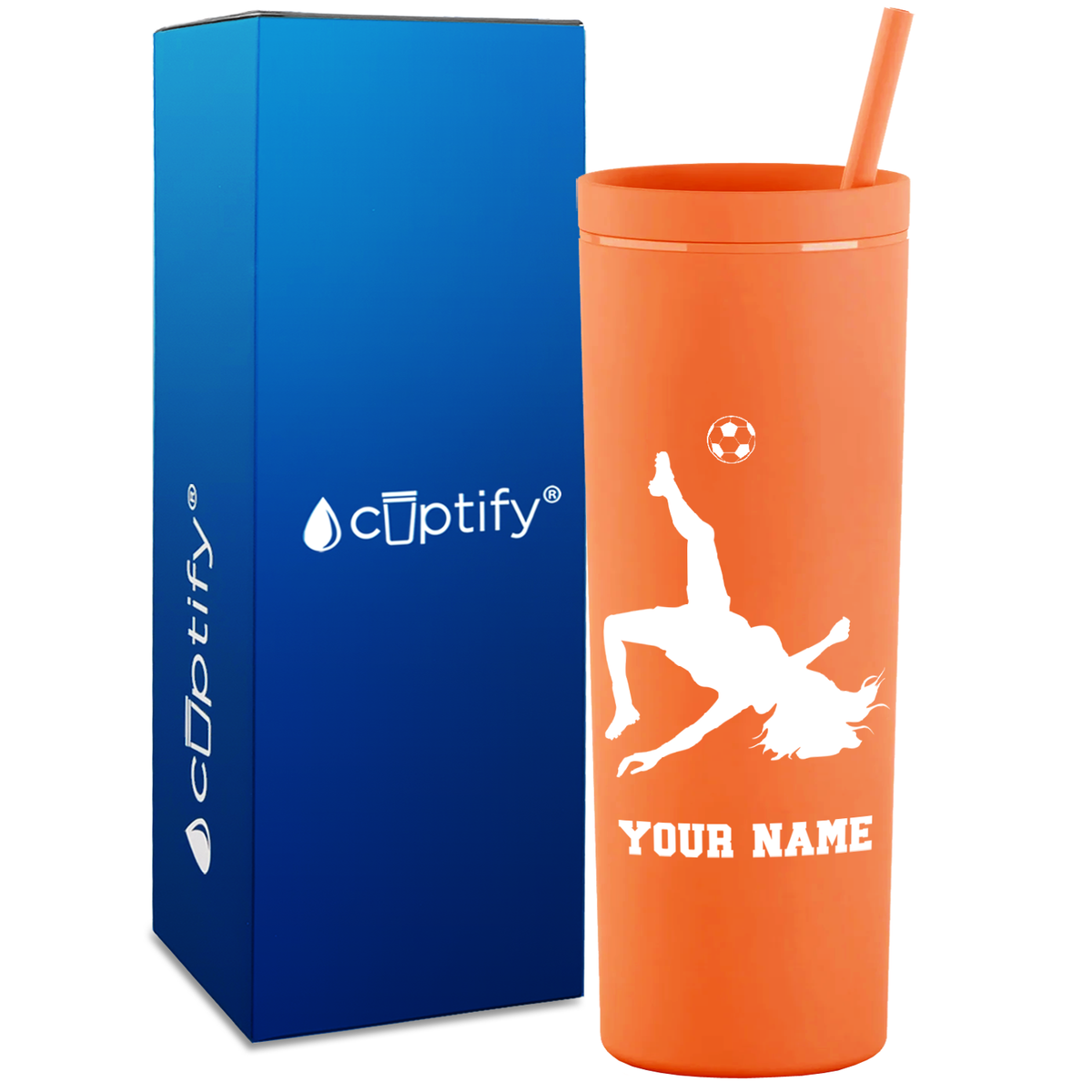 Personalized Soccer Player Female on 18oz Acrylic Skinny Tumbler