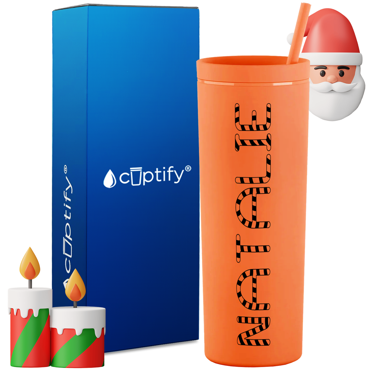 Personalized Candy Cane Style on 18oz Acrylic Christmas Tumbler