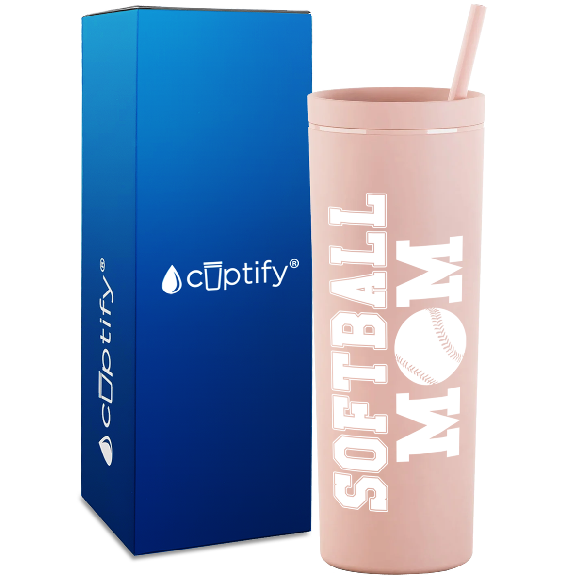 Softball Mom on 18oz Acrylic Skinny Tumbler