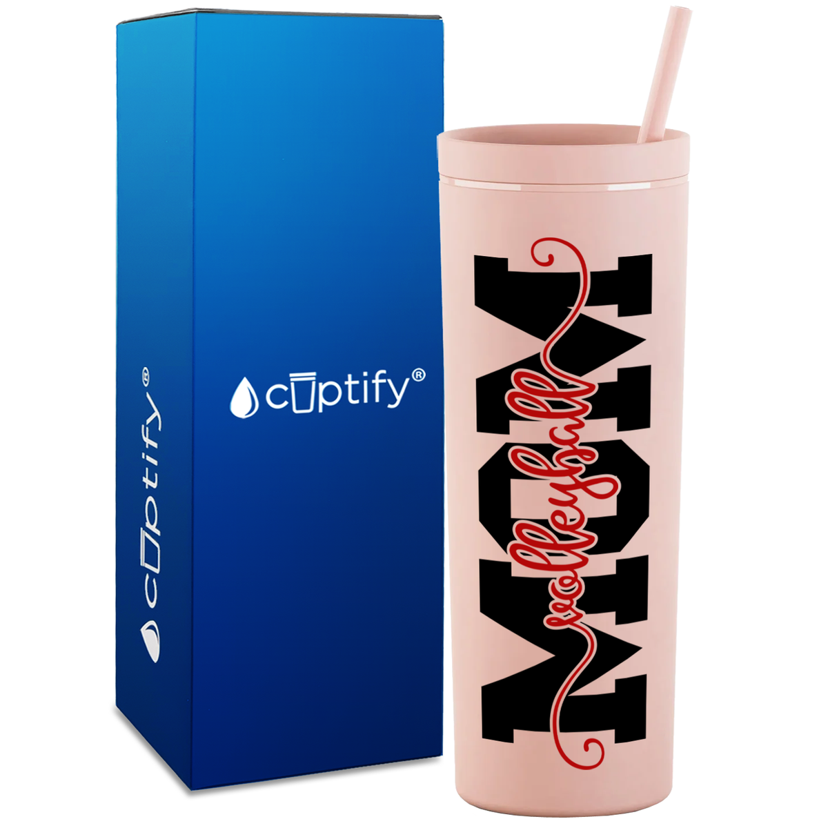 Volleyball Mom Red on 18oz Acrylic Skinny Tumbler