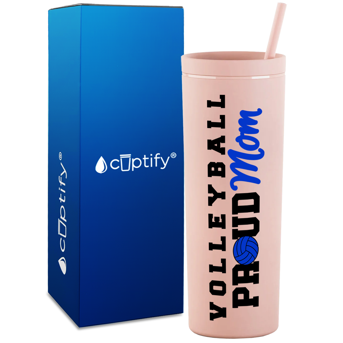 Volleyball Proud Mom on 18oz Acrylic Skinny Tumbler