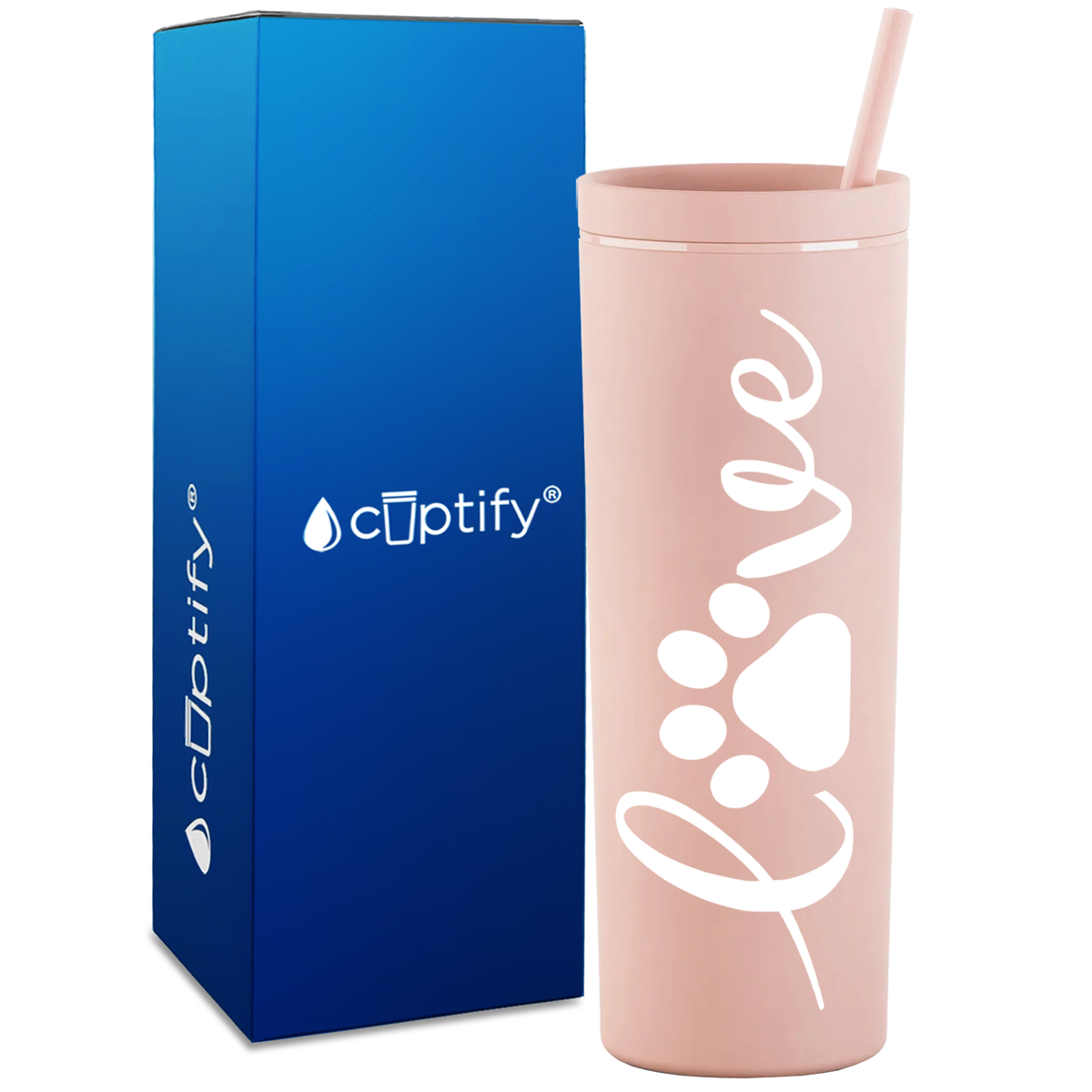 Love Dog Paws Curly on 18oz Acrylic Skinny Tumbler