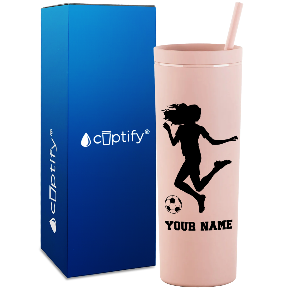 Personalized Soccer Player Female Kick on 18oz Acrylic Skinny Tumbler
