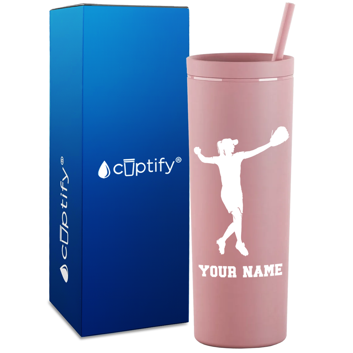 Personalized Softball Player Throw on 18oz Acrylic Skinny Tumbler