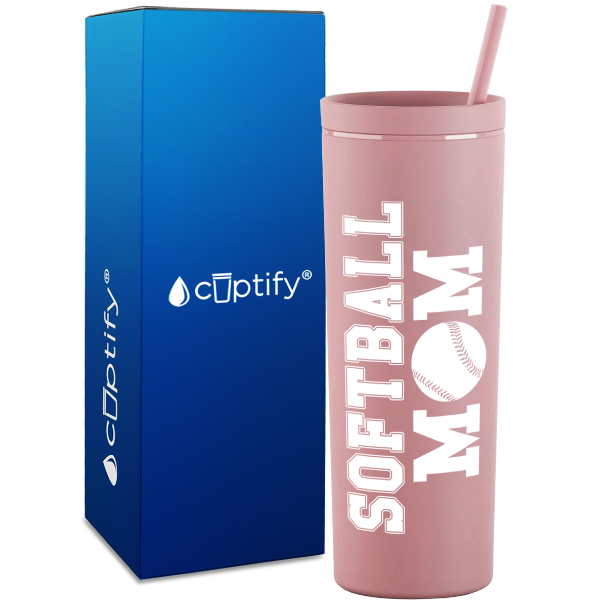 Softball Mom on 18oz Acrylic Skinny Tumbler