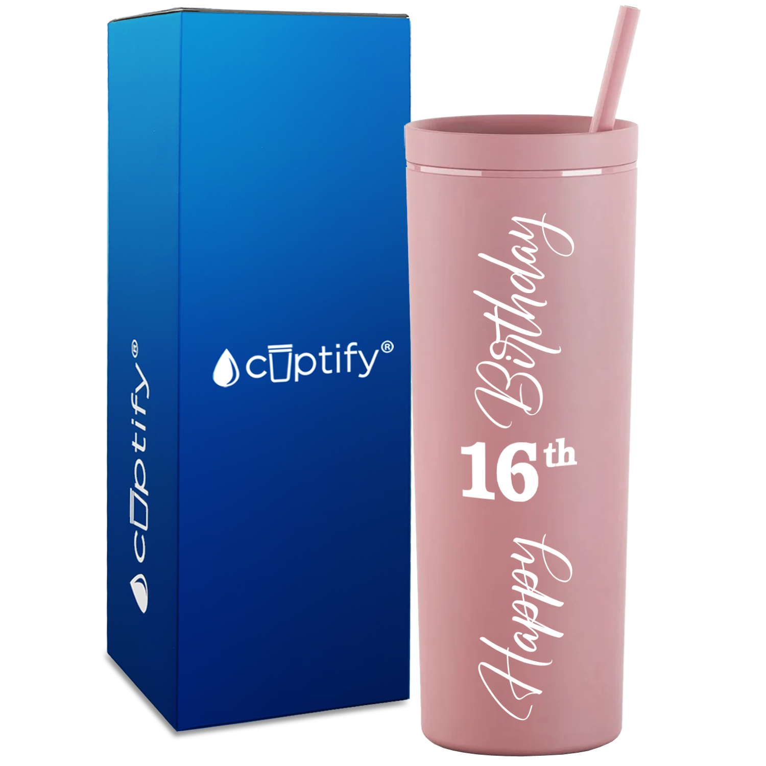 Happy 16th Birthday on 18oz Acrylic Skinny Tumbler