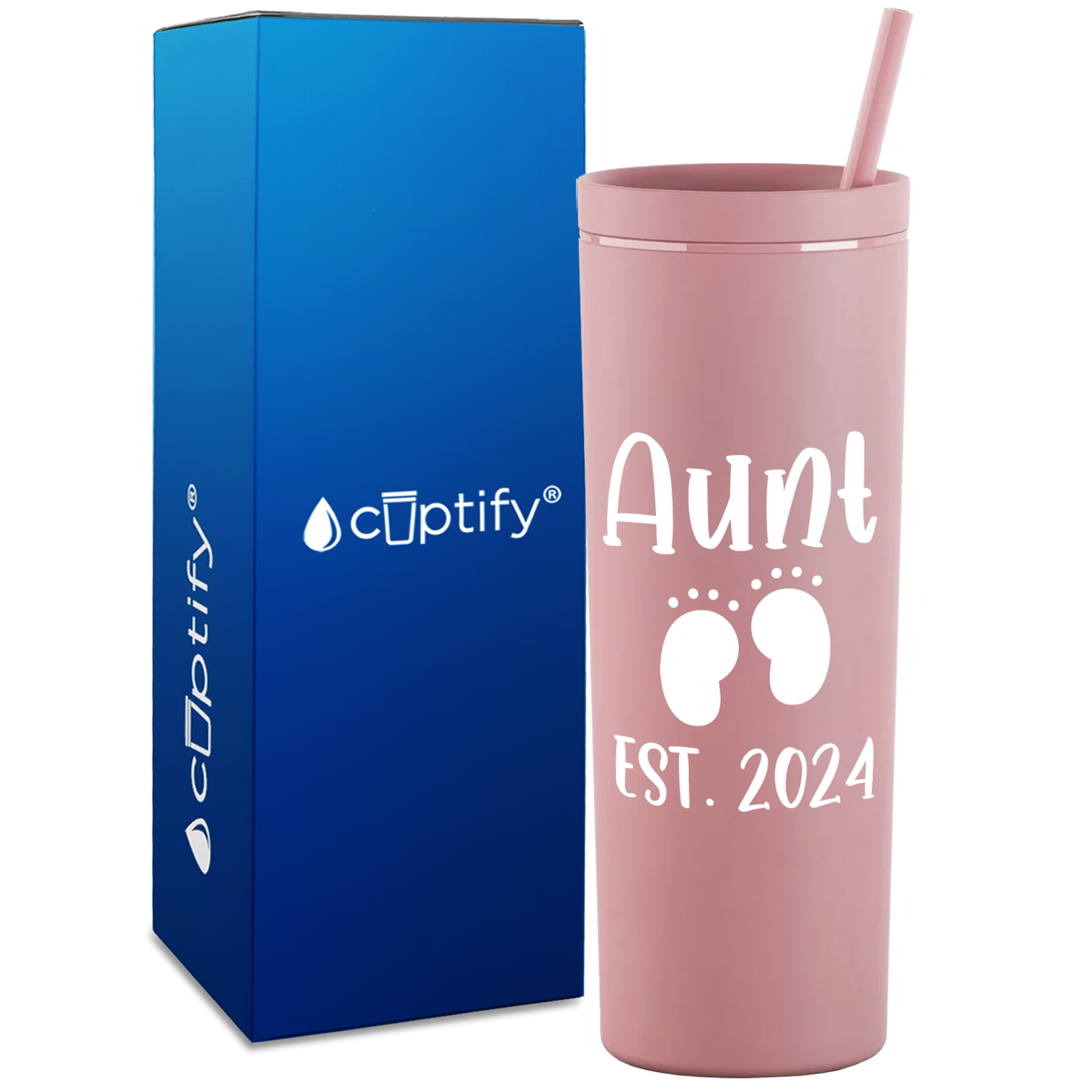 Aunt Established with Baby Feet on 18oz Acrylic Skinny Tumbler