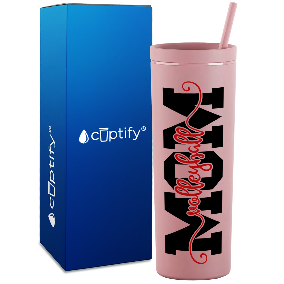 Volleyball Mom Red on 18oz Acrylic Skinny Tumbler