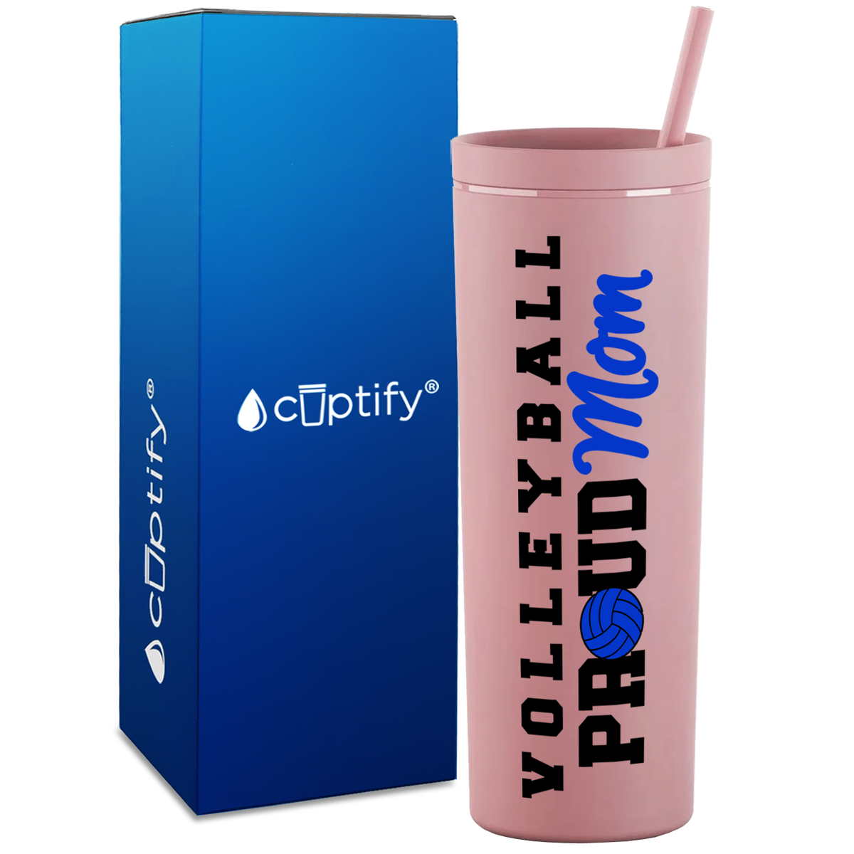 Volleyball Proud Mom on 18oz Acrylic Skinny Tumbler