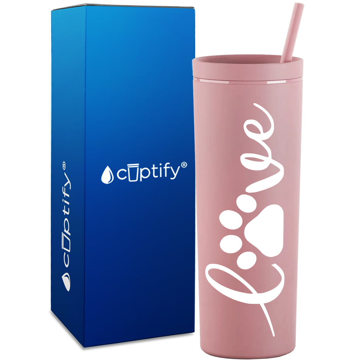 Love Dog Paws Curly on 18oz Acrylic Skinny Tumbler