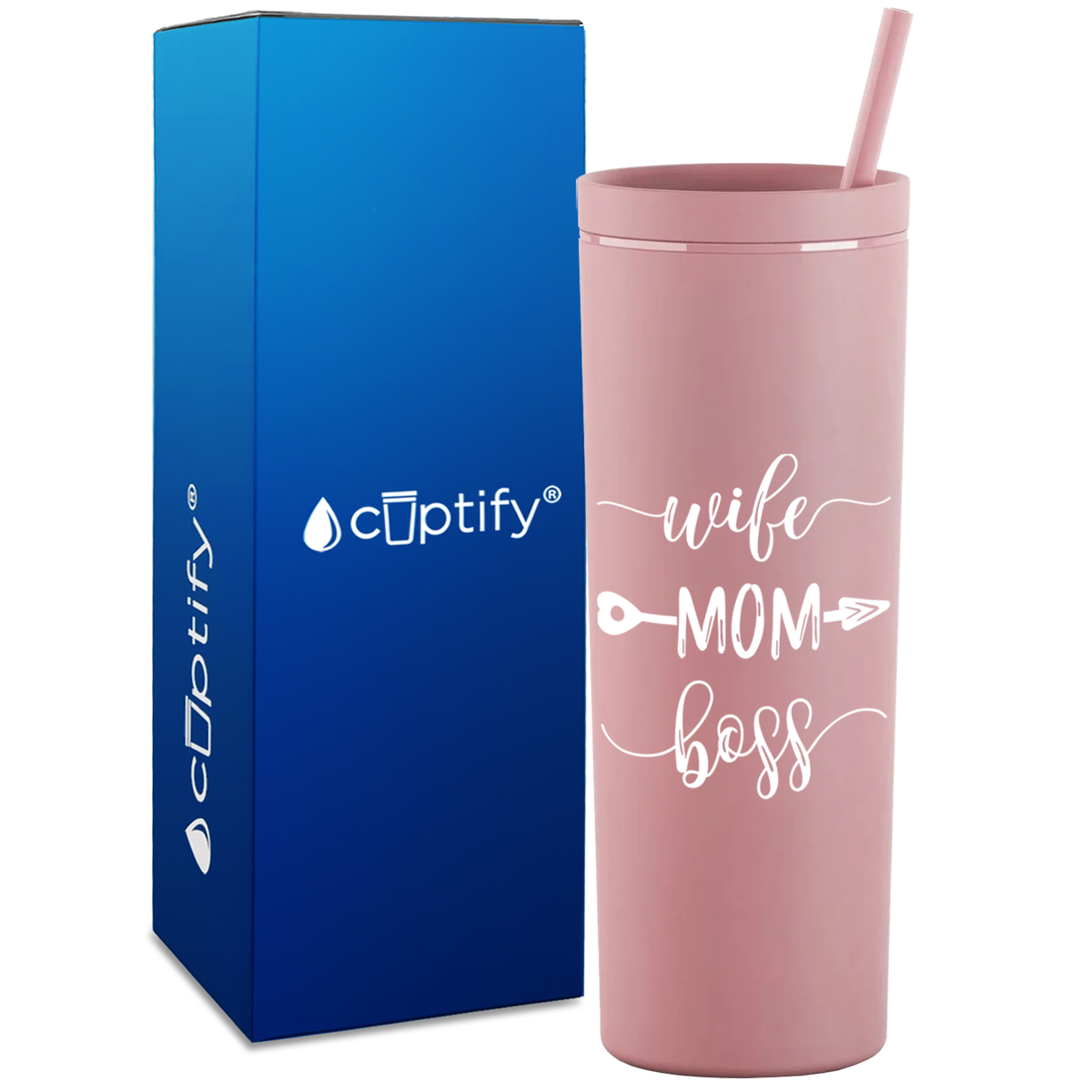 Wife Mom Boss on 18oz Acrylic Skinny Tumbler