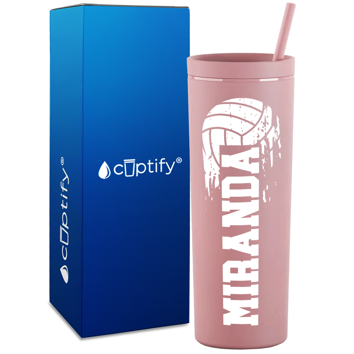 Personalized Flying Volleyball on 18oz Acrylic Skinny Tumbler