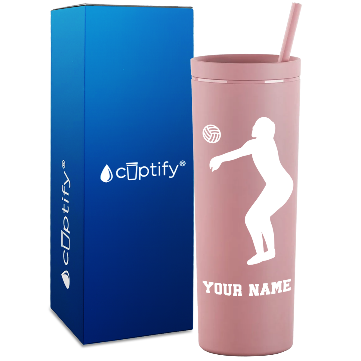 Personalized Volleyball Silhouette on 18oz Acrylic Skinny Tumbler