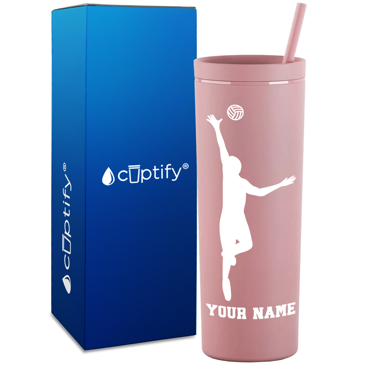 Personalized Volleyball Silhouette Spike on 18oz Acrylic Skinny Tumbler