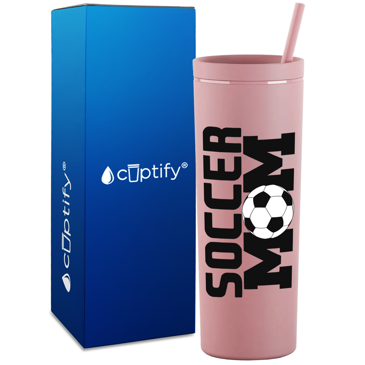 Soccer Ball Mom on 18oz Acrylic Skinny Tumbler