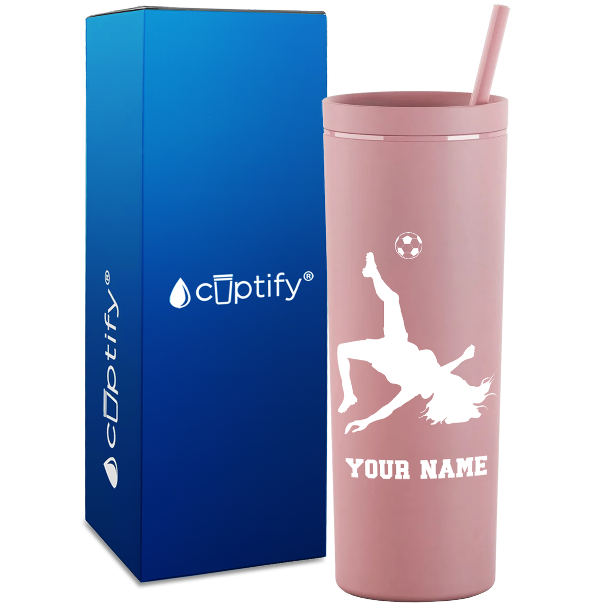 Personalized Soccer Player Female on 18oz Acrylic Skinny Tumbler