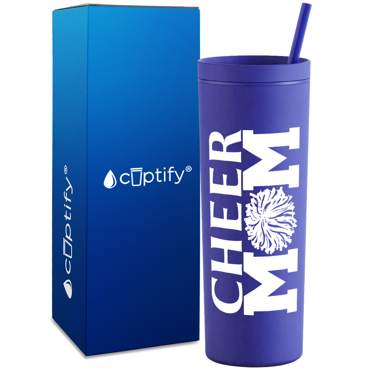 Cheer Mom Pom Pom on 18oz Acrylic Skinny Tumbler