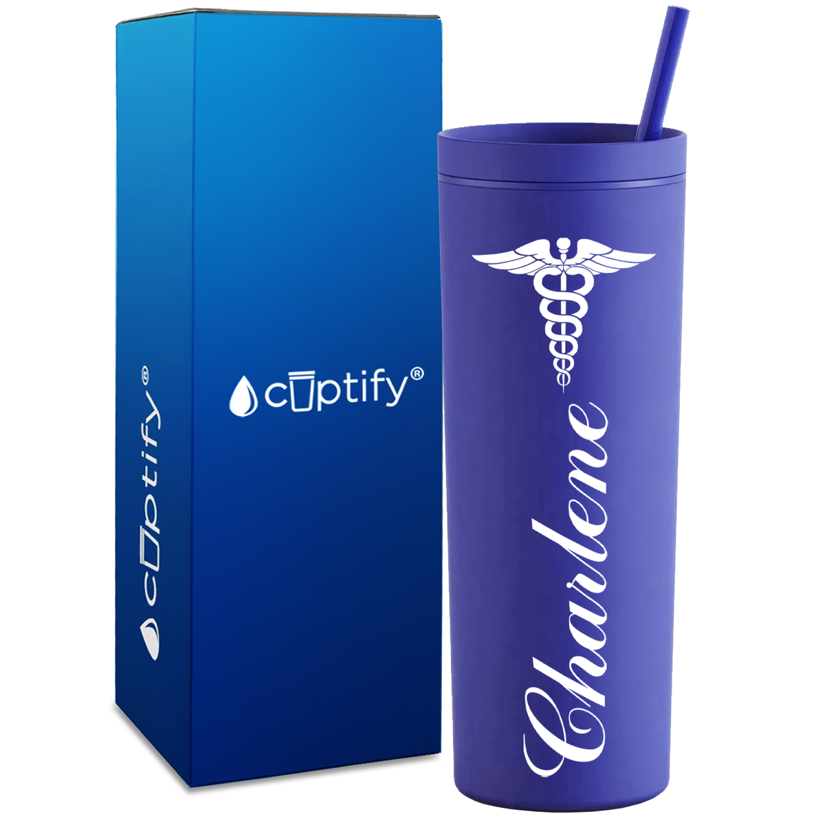 Personalized Caduceus Nurse on 18oz Acrylic Skinny Tumbler