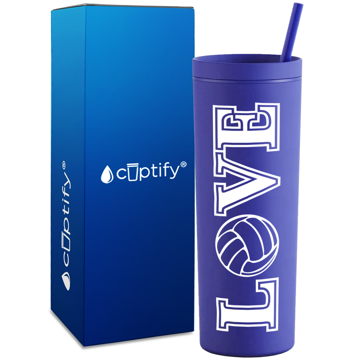 LOVE Volleyball on 18oz Acrylic Skinny Tumbler