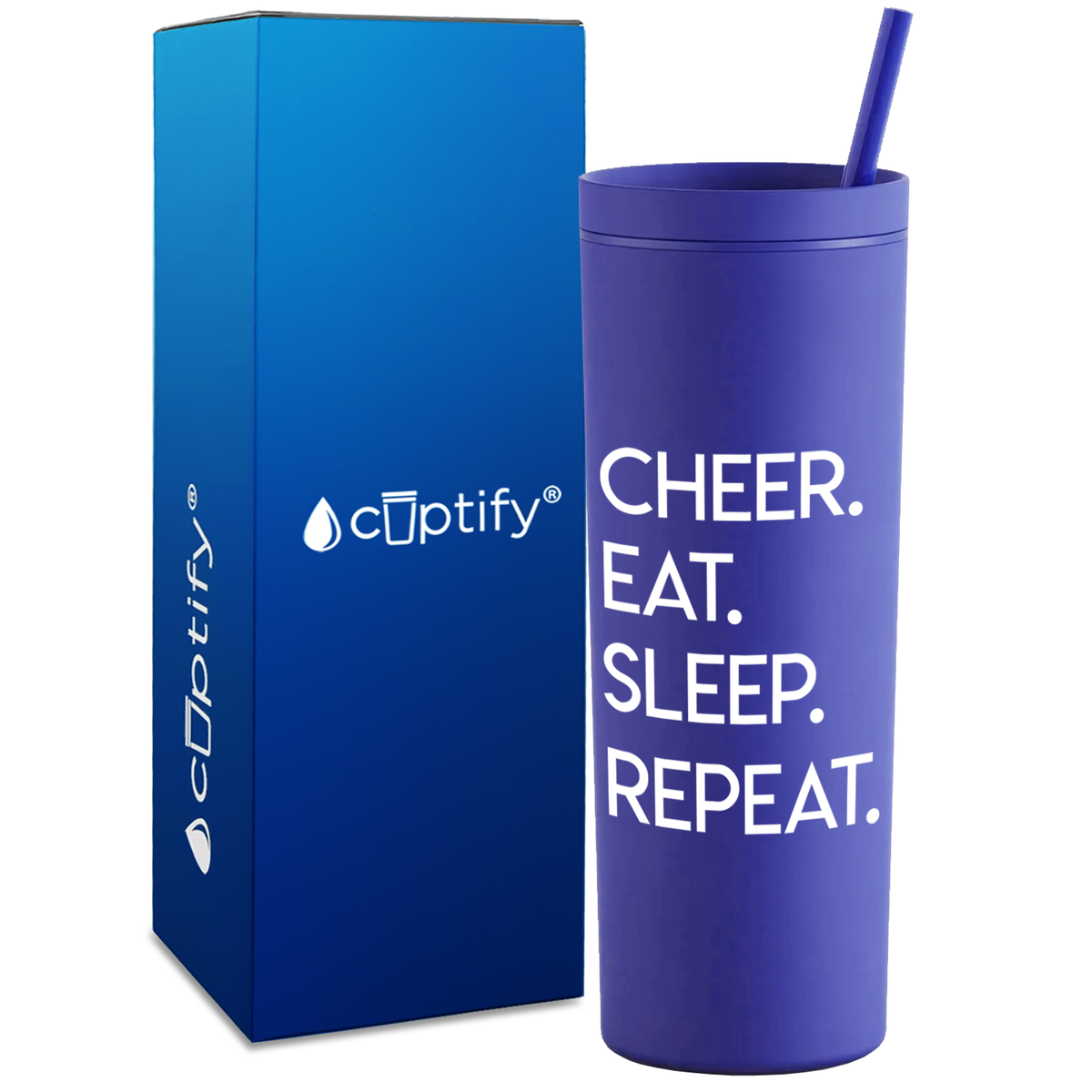Eat Sleep Cheer Repeat on 18oz Acrylic Skinny Tumbler