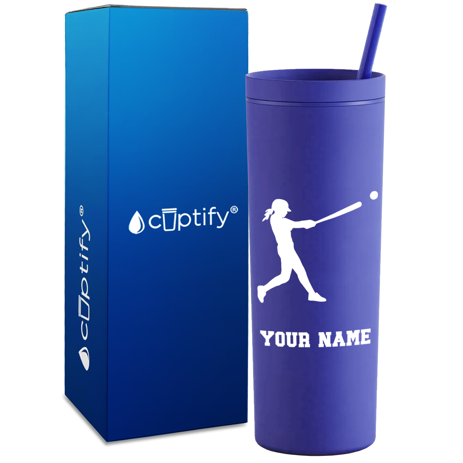 Personalized Softball Girl at Bat on 18oz Acrylic Skinny Tumbler