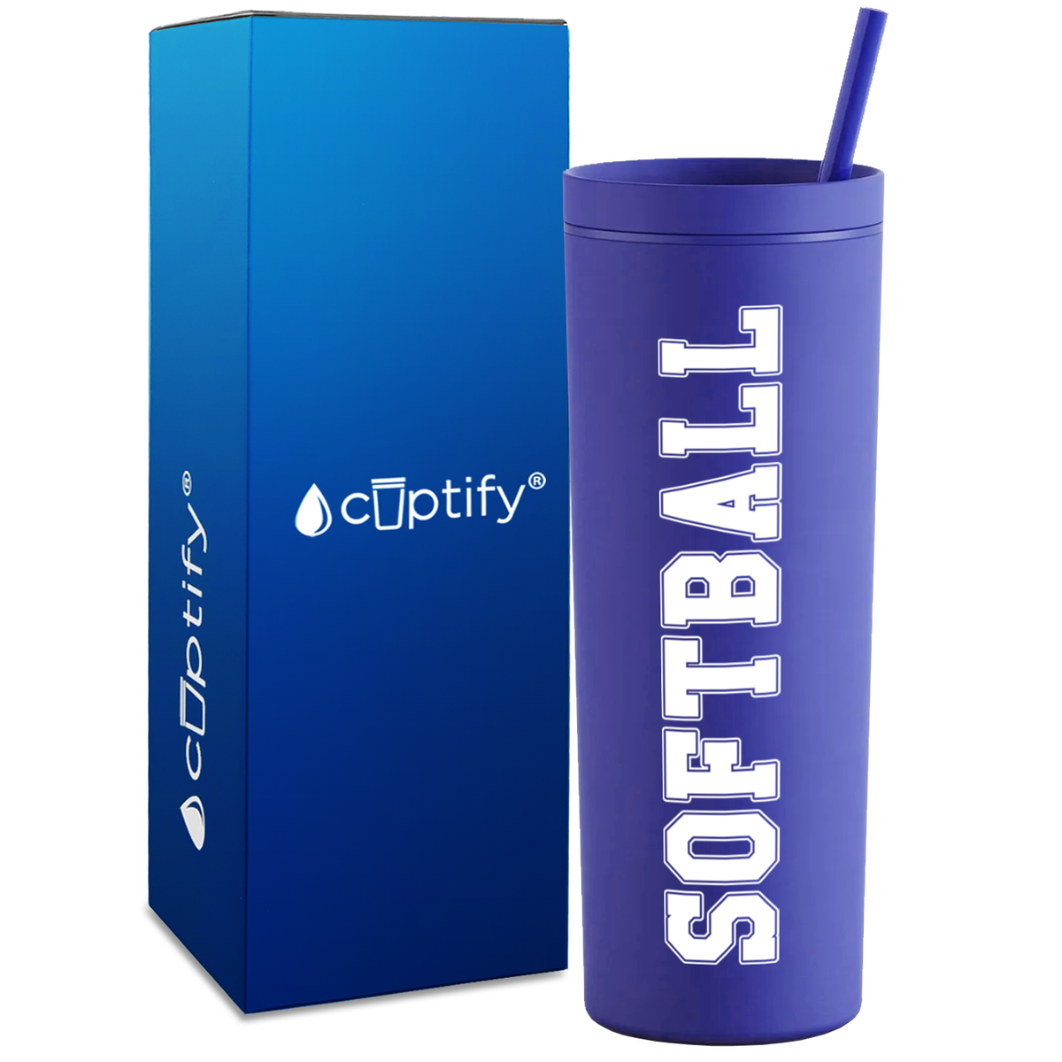 Softball on 18oz Acrylic Skinny Tumbler