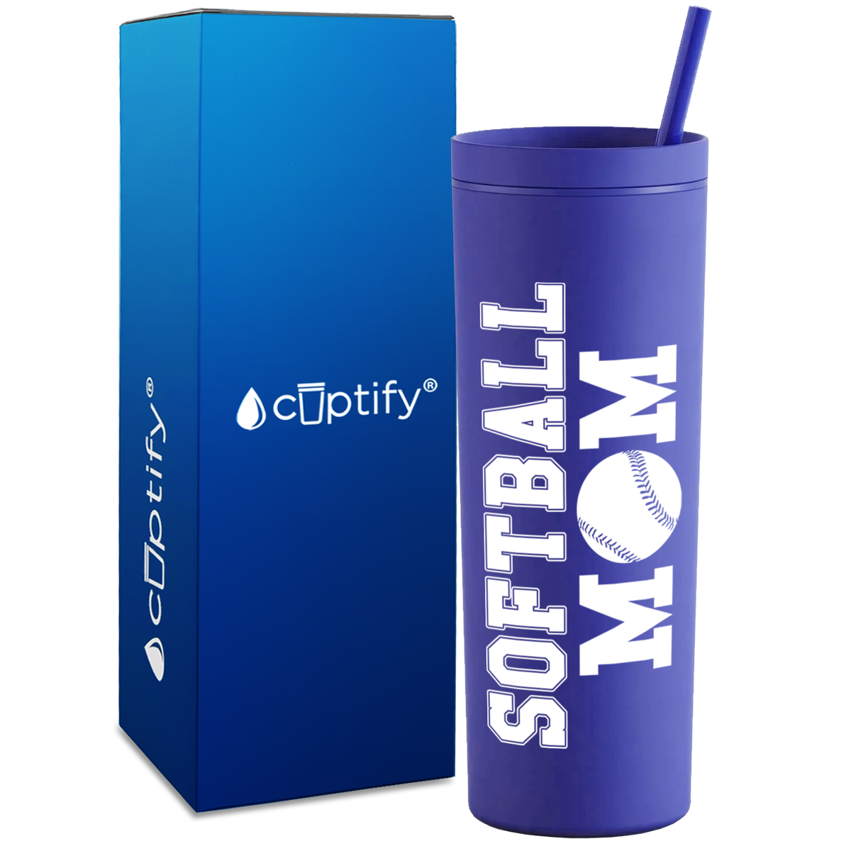 Softball Mom on 18oz Acrylic Skinny Tumbler