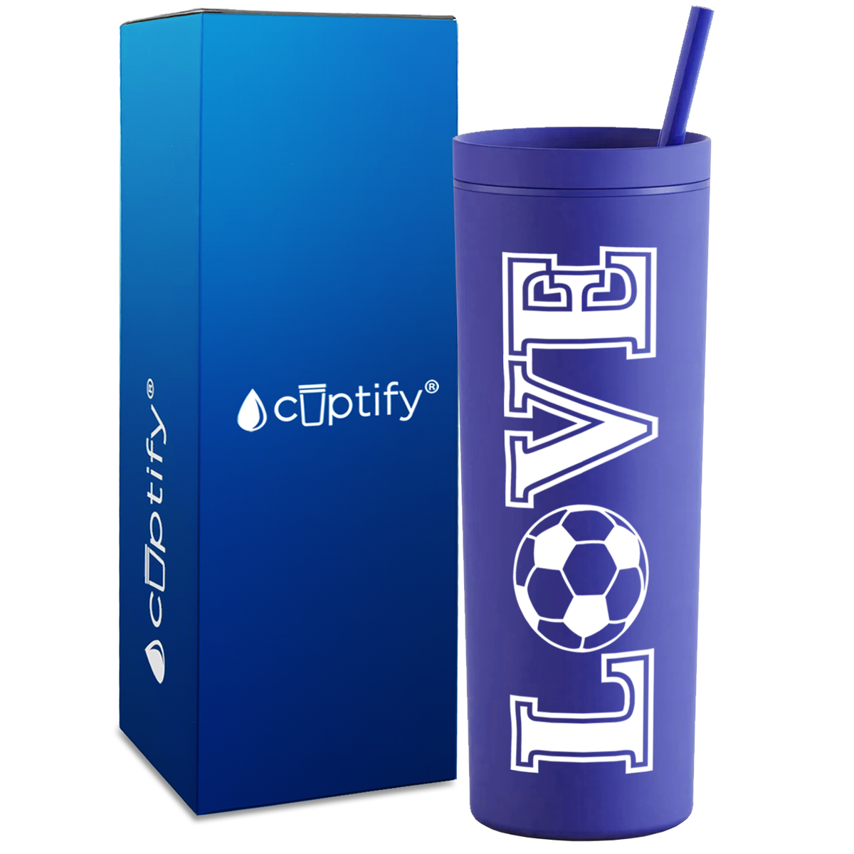 LOVE Soccer on 18oz Acrylic Skinny Tumbler