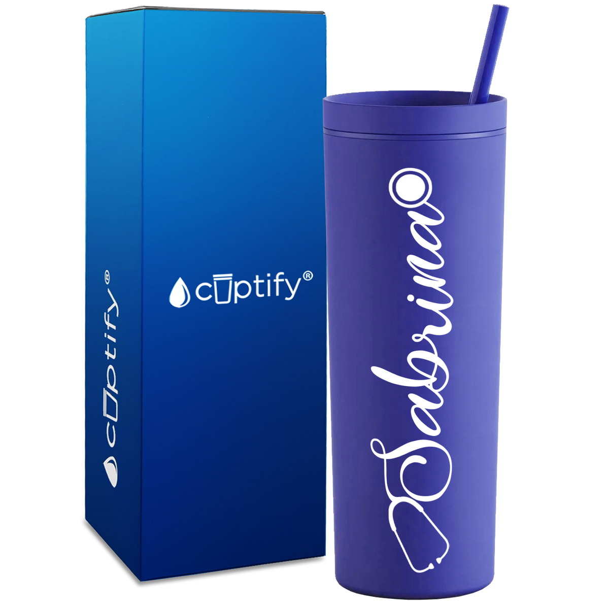 Personalized Curled Nurse Stethoscope on 18oz Acrylic Skinny Tumbler