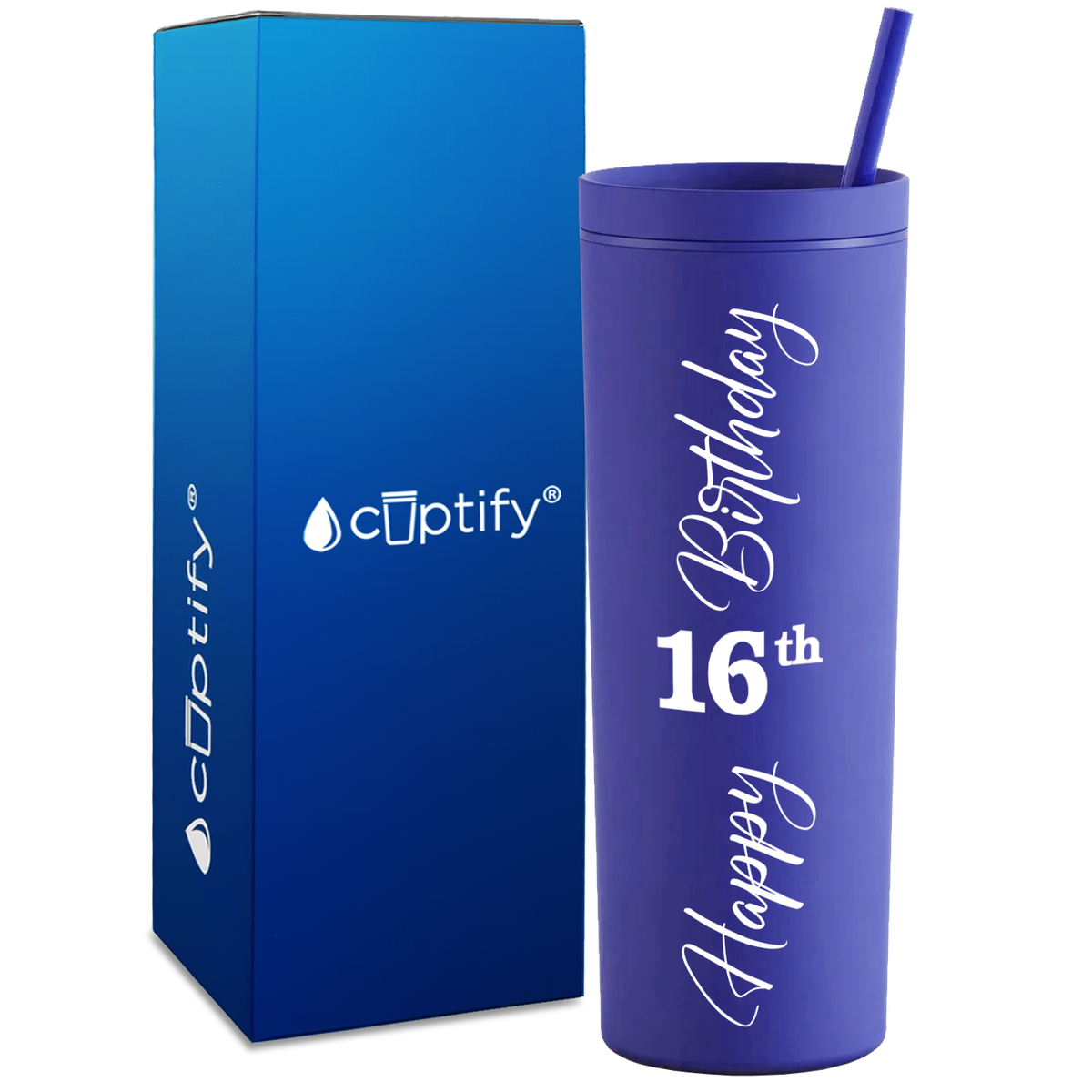Happy 16th Birthday on 18oz Acrylic Skinny Tumbler