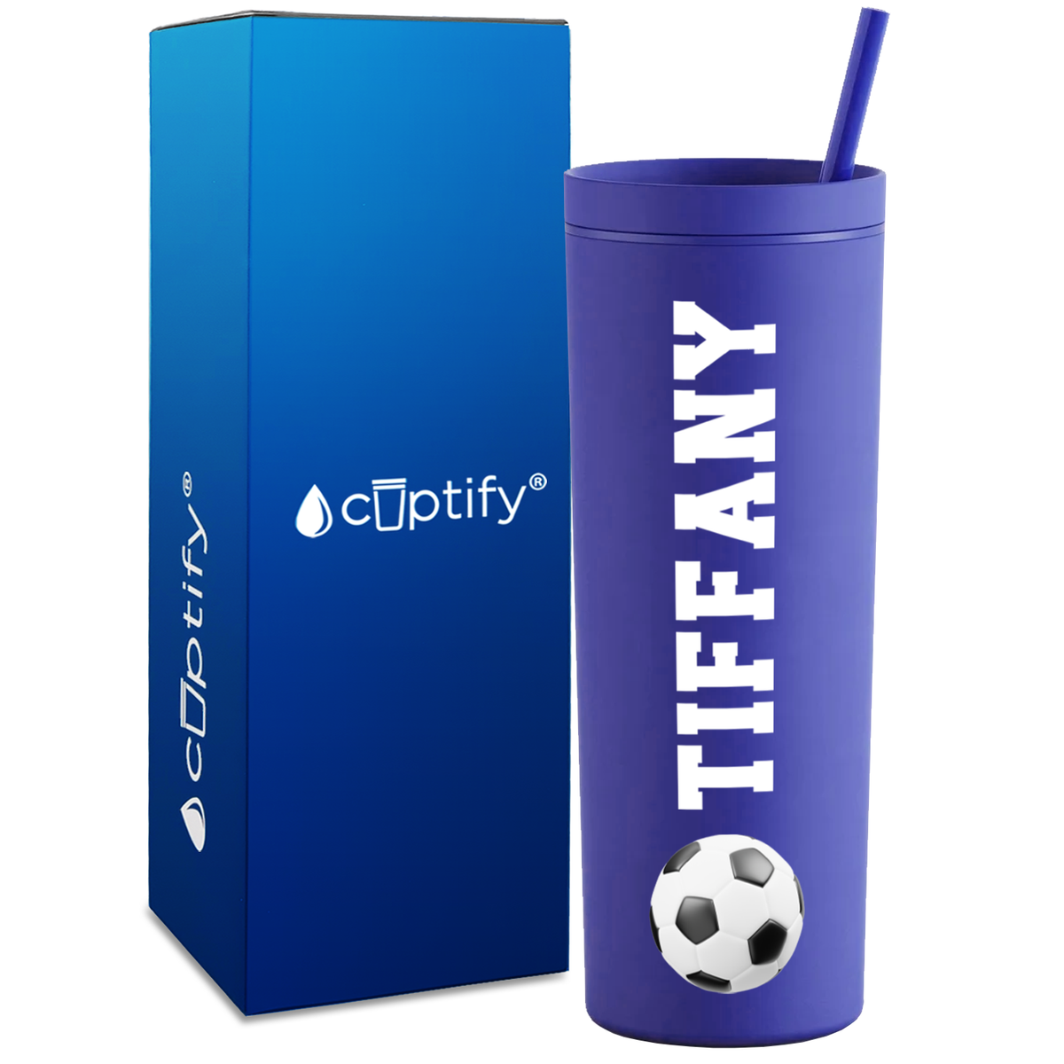 Personalized Soccer Ball on 18oz Acrylic Skinny Tumbler